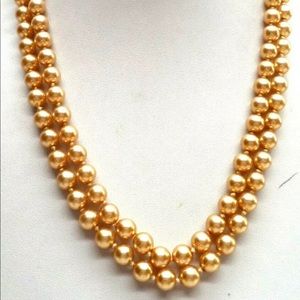 Vintage gold 42” hand knotted glass bead necklace with infinity clasp